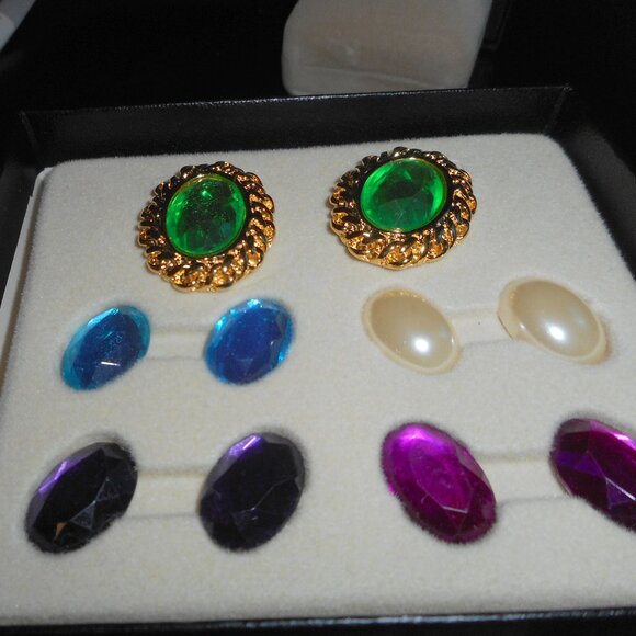 EARRINGS - 1 pair - with interchangeable colors, box and instructions - Picture 1 of 6